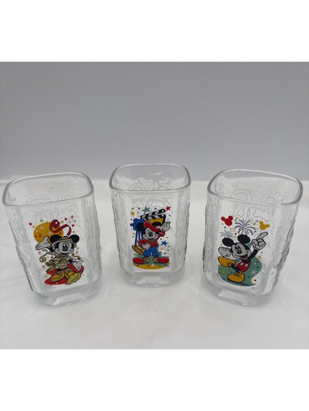 VTG McDonalds Disney World 2000 Celebration Glass Set Of 3 Mickey Mouse Design